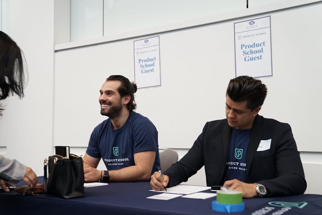 Business workshop with participants around tables